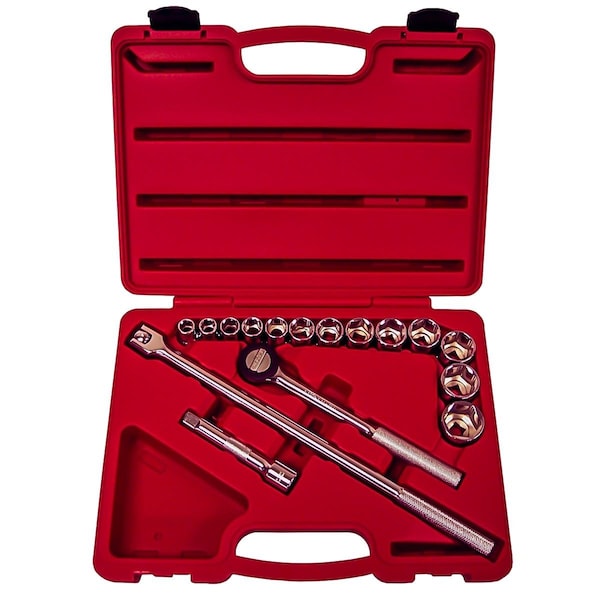 SAE Shallow Socket Set, 1/2"Dr, 6Pt, 16pcs.